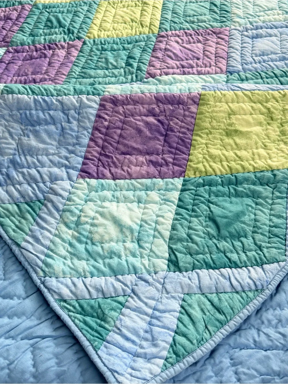 Vintage Pastel Patchwork Cotton  Queen Quilt – 85” x 90”